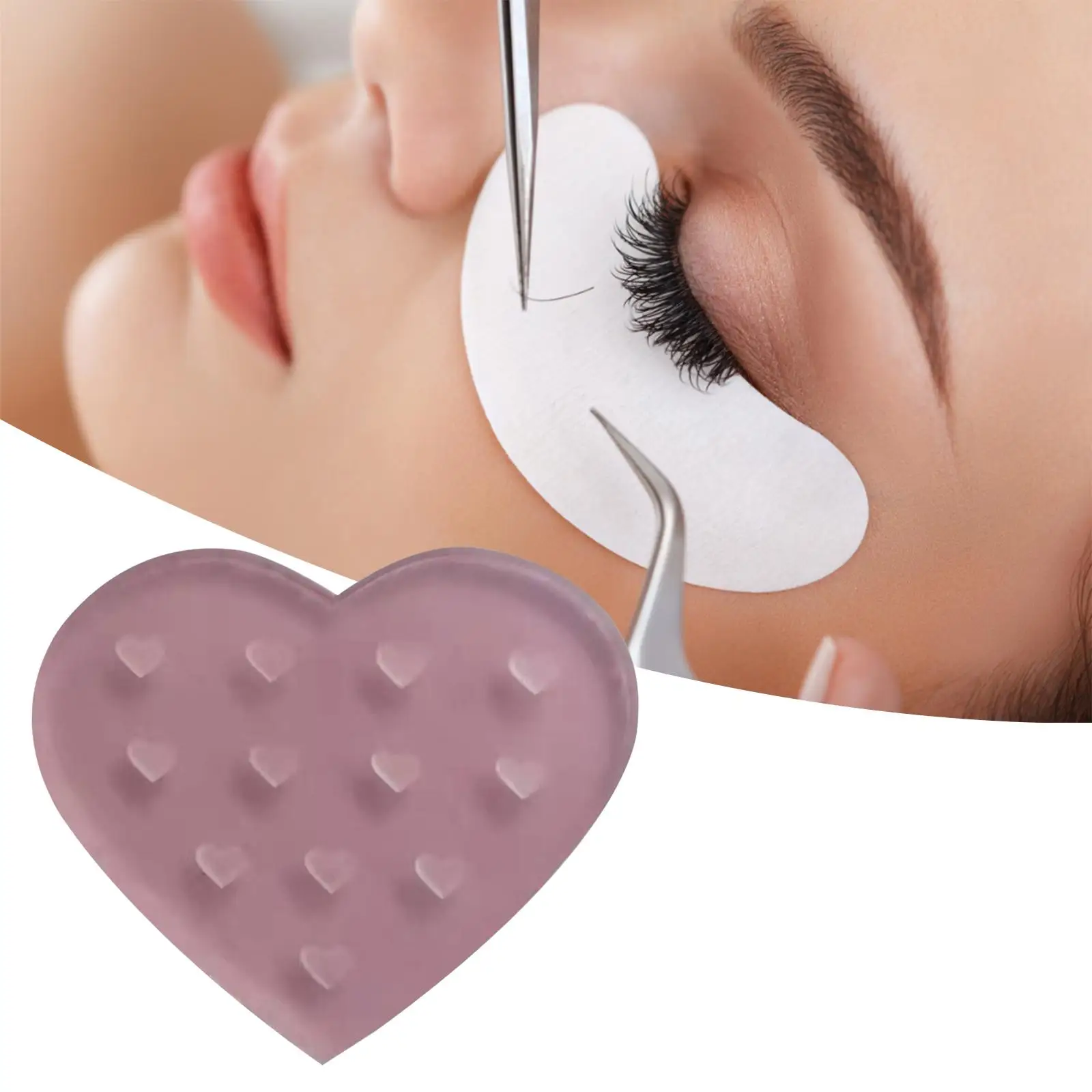 Heart Crystal Eyelashes Glue Stand with 12 Holes Washable Lash Extension Pallet Transparent Makeup Tray for Professional Salon