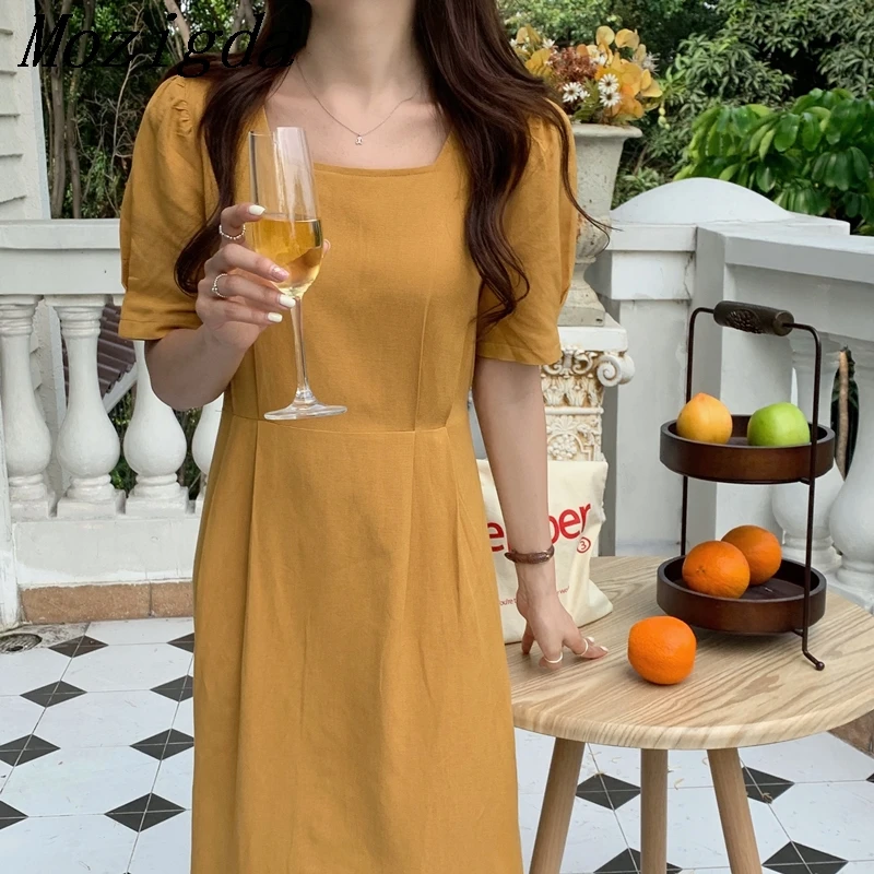 Letnia damska elegancka sukienka damska jednokolorowa seksowna kwadratowa szyja z krótkim rękawem sukienki damskie Party Sundress Casual Robe Femme