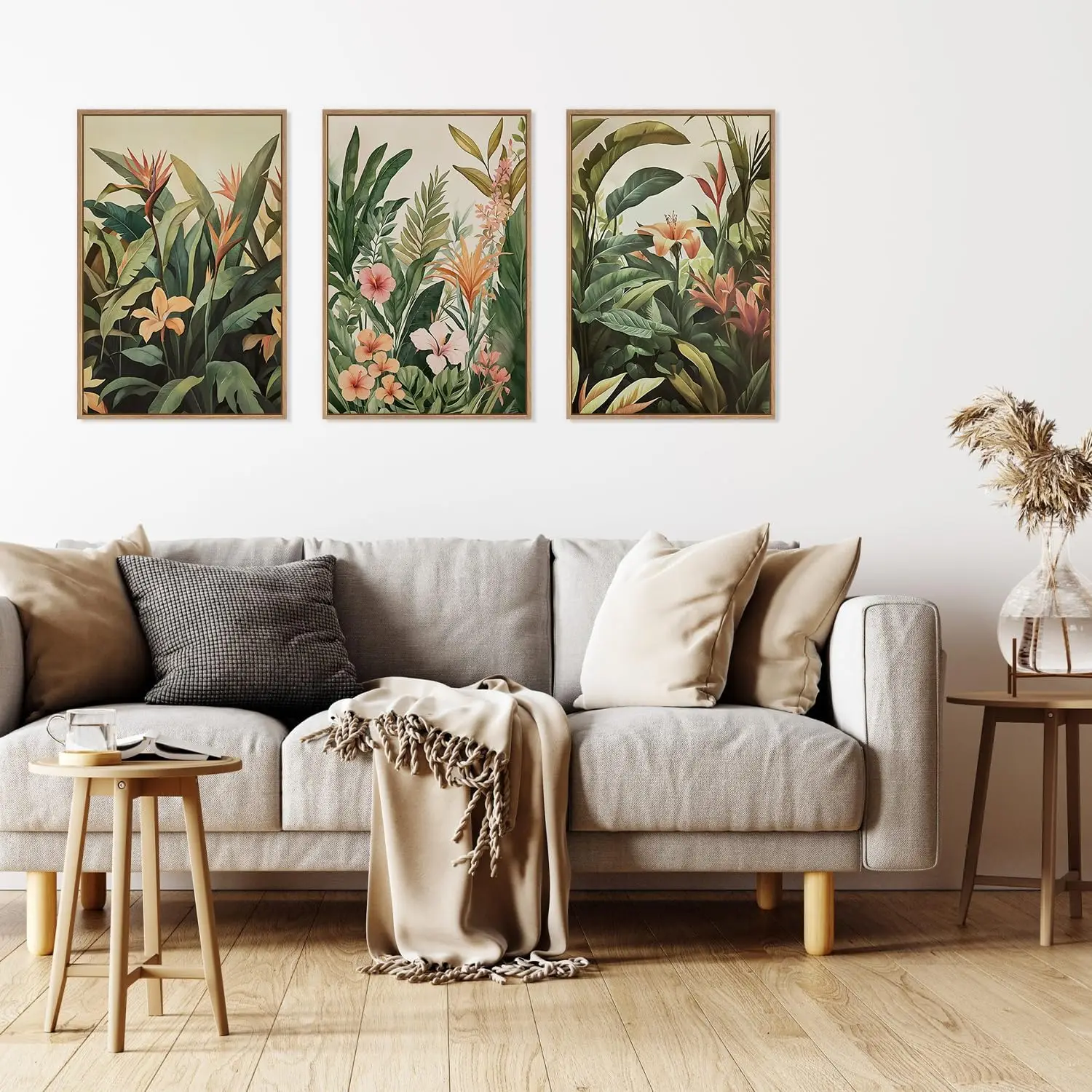 3pcs/set frameless Canvas Painting  Minimalist Green Plant and Floral Canvas Poster Picture Wall Art, Nordic Living Room and Bed