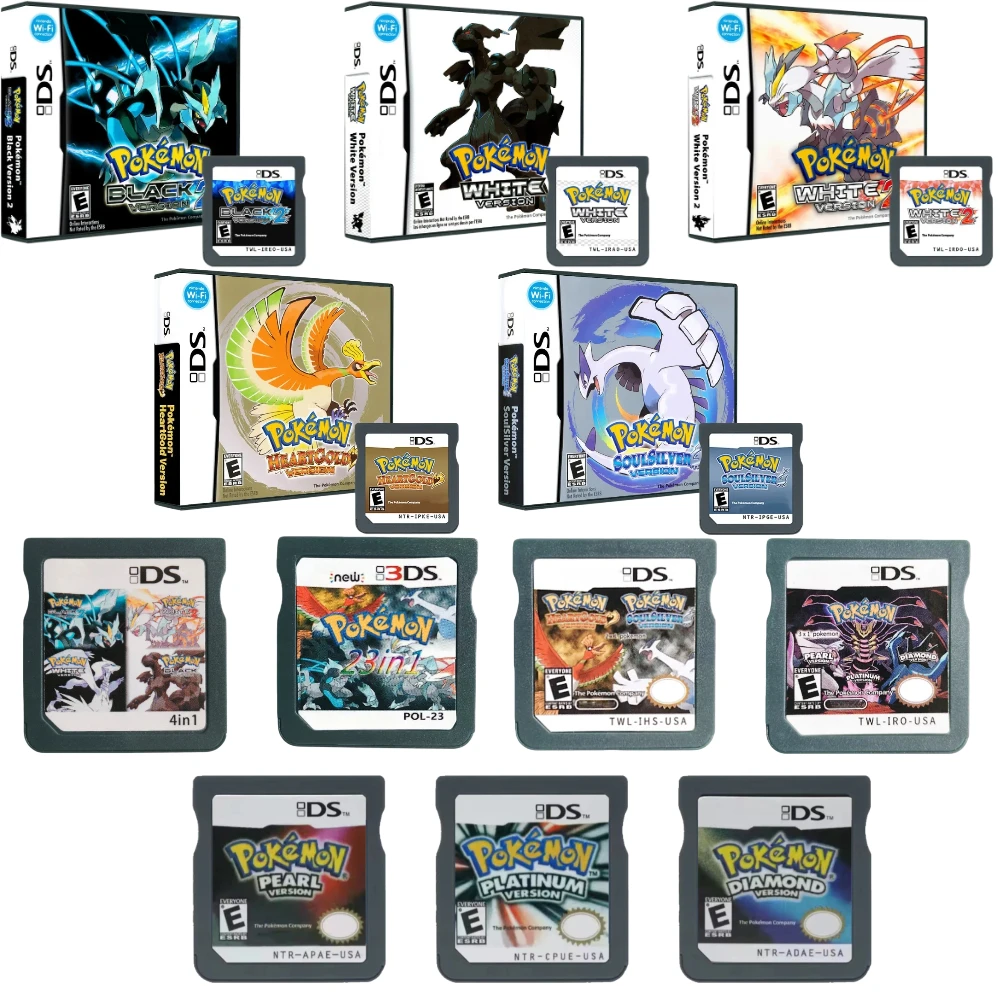 Pokemon NDS Spielkarte 3DS 2DS DS Karte SoulSilver HeartGold Platinum Spielkarte Pokemon Spielkarte SCHWARZ Klassisches Spiel Geschenk