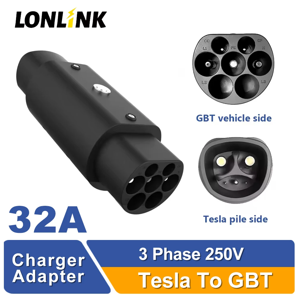 LONLINK Tesla to GB/T Converter EV Charging Adapter AC 250V 32A Single Phase Tesla Charger Connector For Tesla 3/Y/S/X