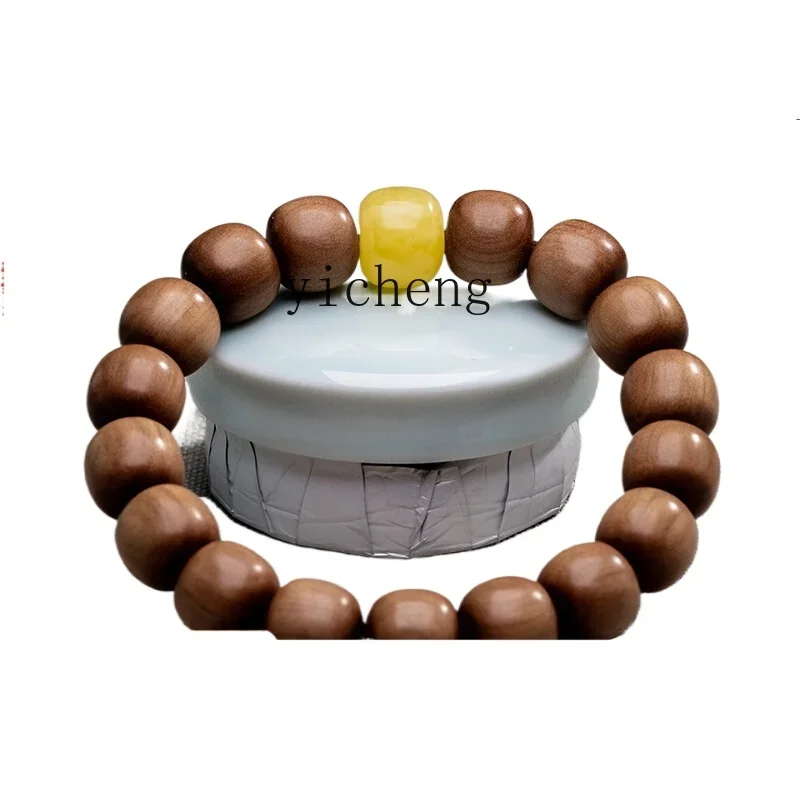 HSN Old Mountain Sandalwood Old Beeswax Turquoise Barrel Bead Bracelet Buddha Bead Bracelet