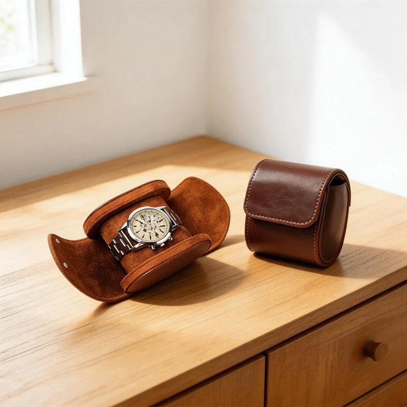 Luxury Brown Color Portable Mechanical Watch Boxes Valuable Wristwatch Travel Case PU Leather Storage