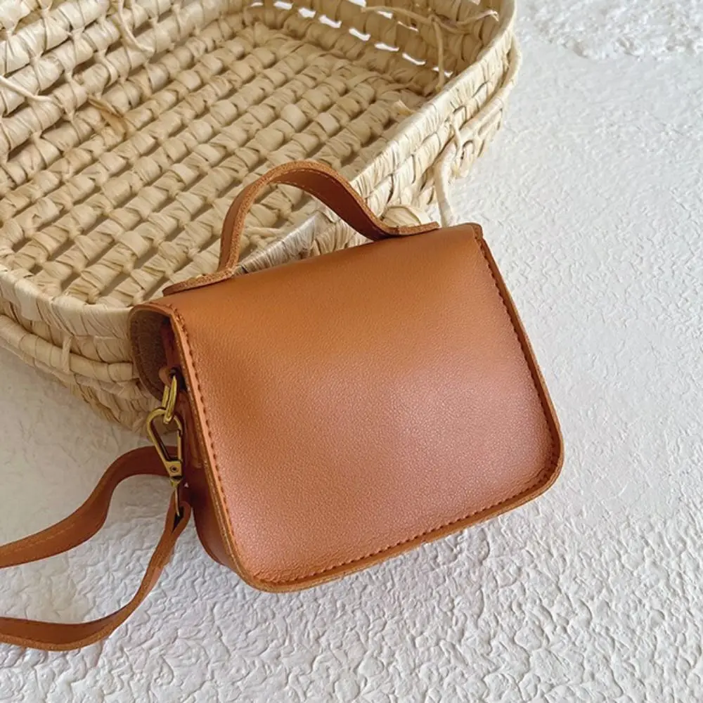 Versatile Design Children Messenger Bag Simple Creative Girls Shoulder Bag School Supplies Retro Style PU Leather Handbags