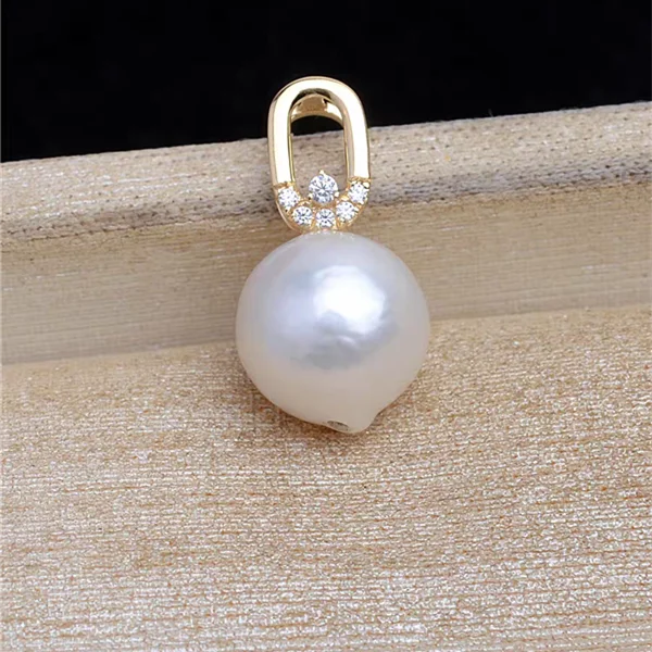 AU750 18K Yellow Gold Pendant Mountings Findings Jewelry Settings Accessories Base Parts Fittings for 8-10mm Pearl Stone