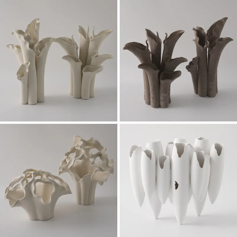 Modern simple coral ceramic vase model room hotel homestay living room decoration dried flower ware porous art ornament