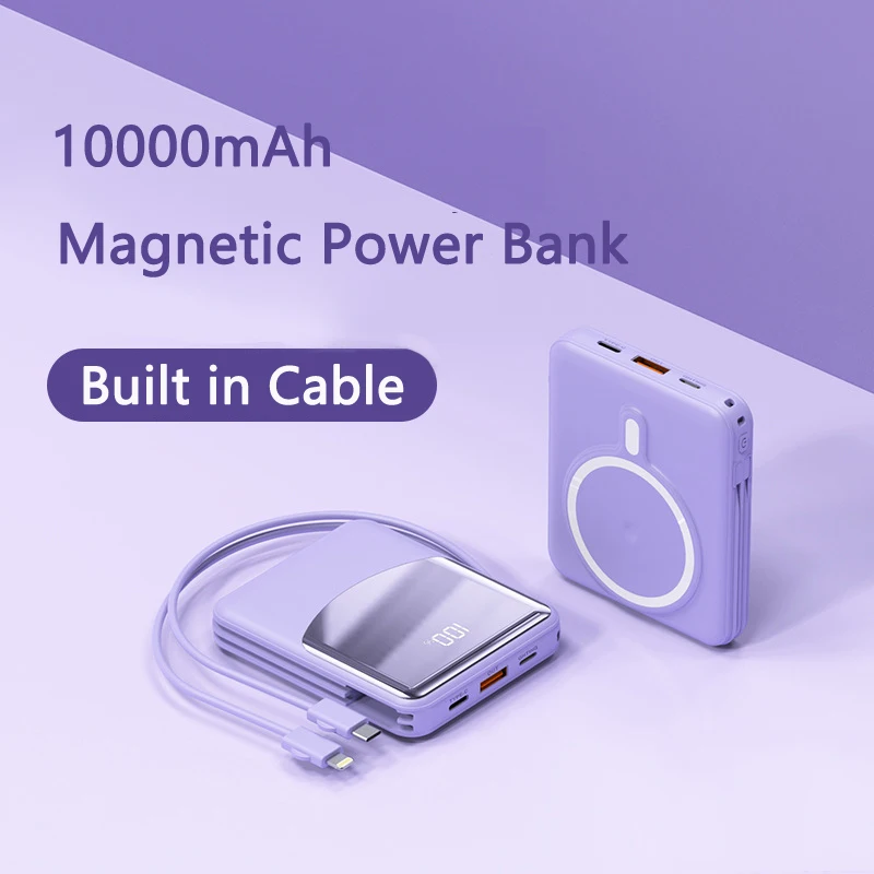 

10000mAh Magnetic Wireless Charger Power Bank PD 22.5W Fast Charging Powerbank for iPhone 14 Samsung Huawei Poverbank with Cable