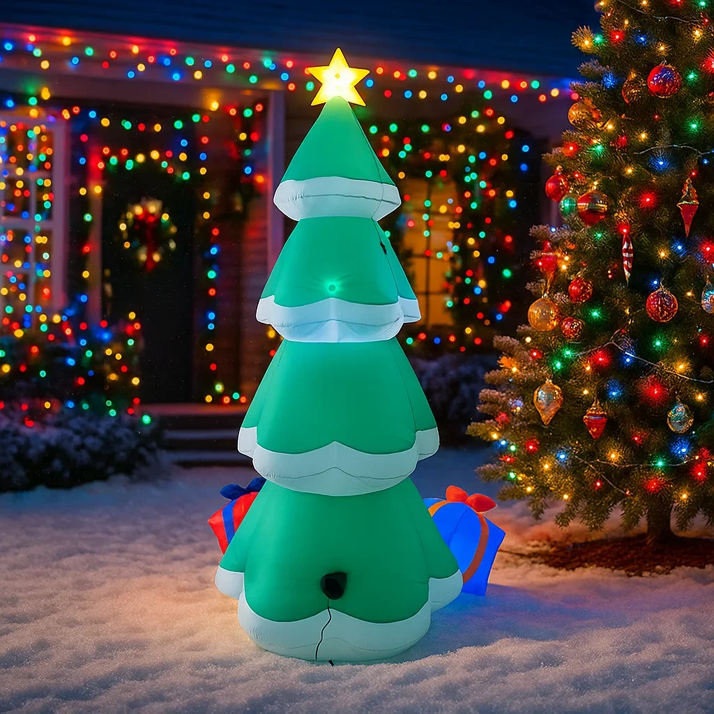 7.8FT زينة عيد الميلاد شجرة قابلة للنفخ مع صناديق الحاضر اللعب ساحة المنزل عيد الميلاد الحلي LED ديكور عيد الميلاد في الهواء الطلق