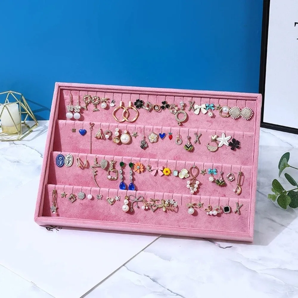 

Элегантные бархатные органайзеры для украшений: штабелируемый розовый лоток для демонстрации серег, износостойкий, экономит место