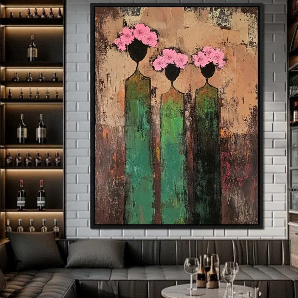 Abstract Brown And Green Texture Wabi Sabi Wall Figure Art Poster Vintage Female Figure Canvas Painting Living Room Home Decor