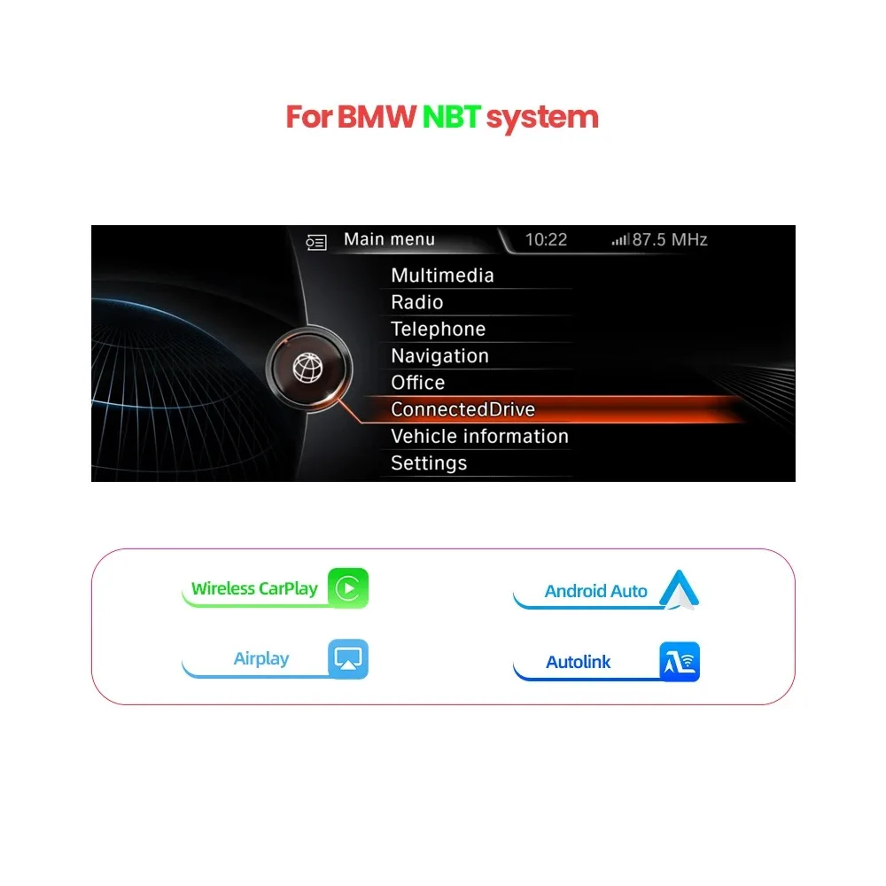Upgrade draadloze CarPlay Android Auto multimedia-accessoires voor BMW F48 F88 F15 F85 F16 NBT EVO systeem met BT Mirror Link GPS