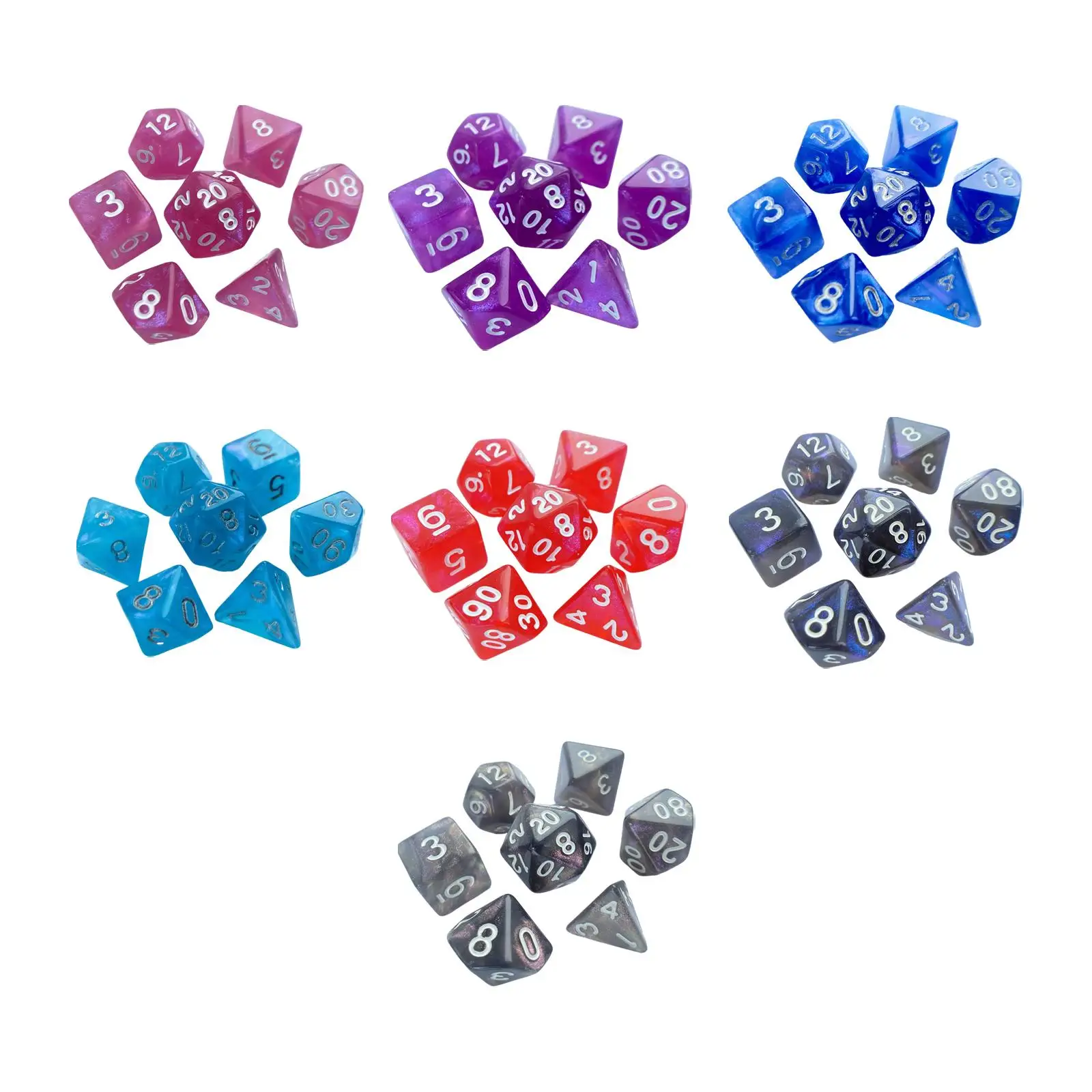 

7 Pieces Polyhedral Dices Set Game Dices D4 D8 D10 D12 D20 Multi Sided Dices Acrylic Dices for Role Playing Game