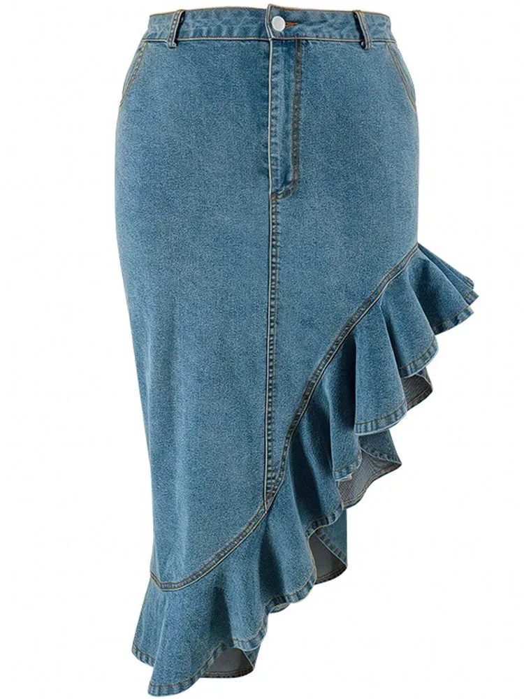 Jupe Midi en Denim pour Femme, Vêtement d'Été, Grande Taille, Coréen, Taille Haute, Fente Frontale, Longue, Streetwear, Décontracté