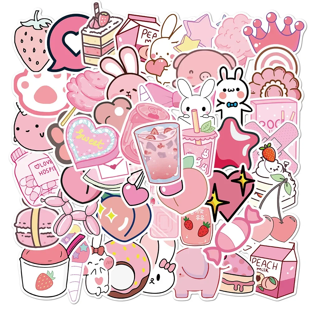 50PCS VSCO Cute Pink Style Cartoon Stickers DIY Car Bike Travel Luggage Laptop Classic Toy Graffiti Sticker Decal for Kids