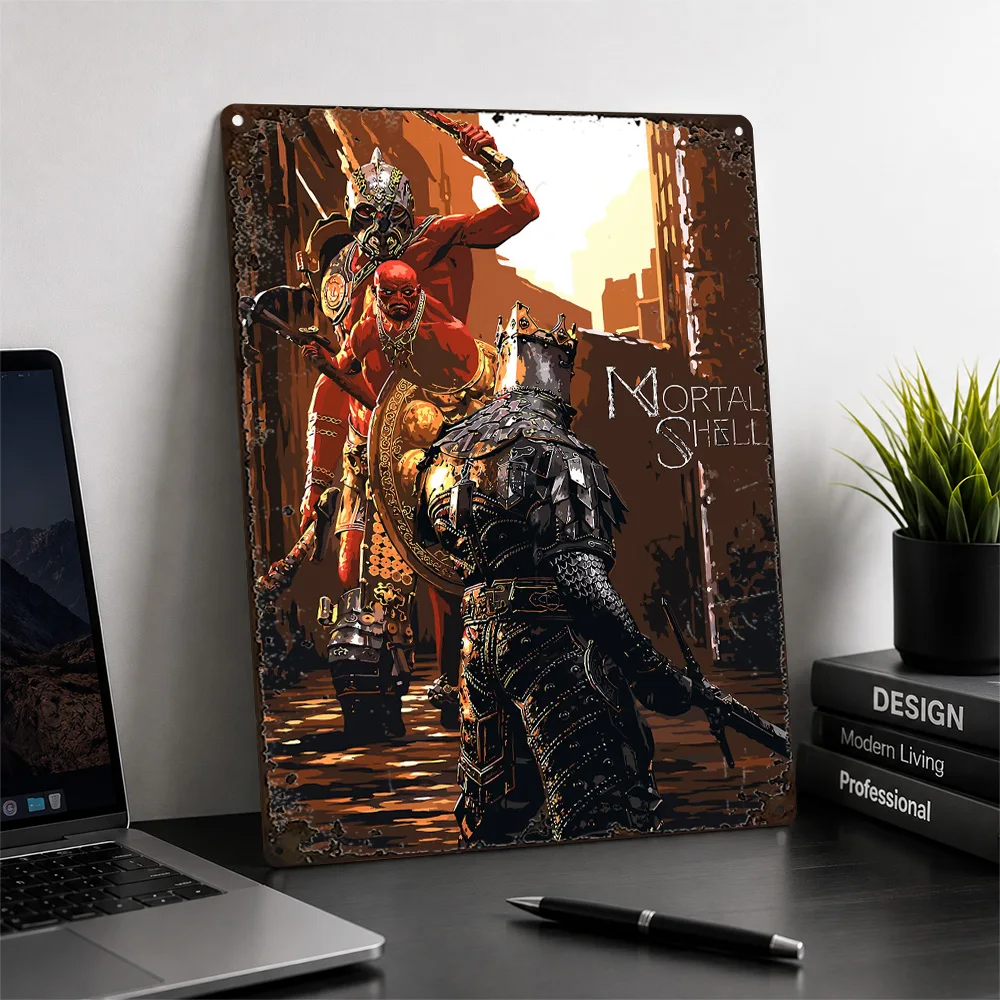 Mortal Shell Warrior Battle Printed Poster Dark Fantasy Wall Art For Bedroom Customized Aluminum Metal Sign Collector Gift Idea