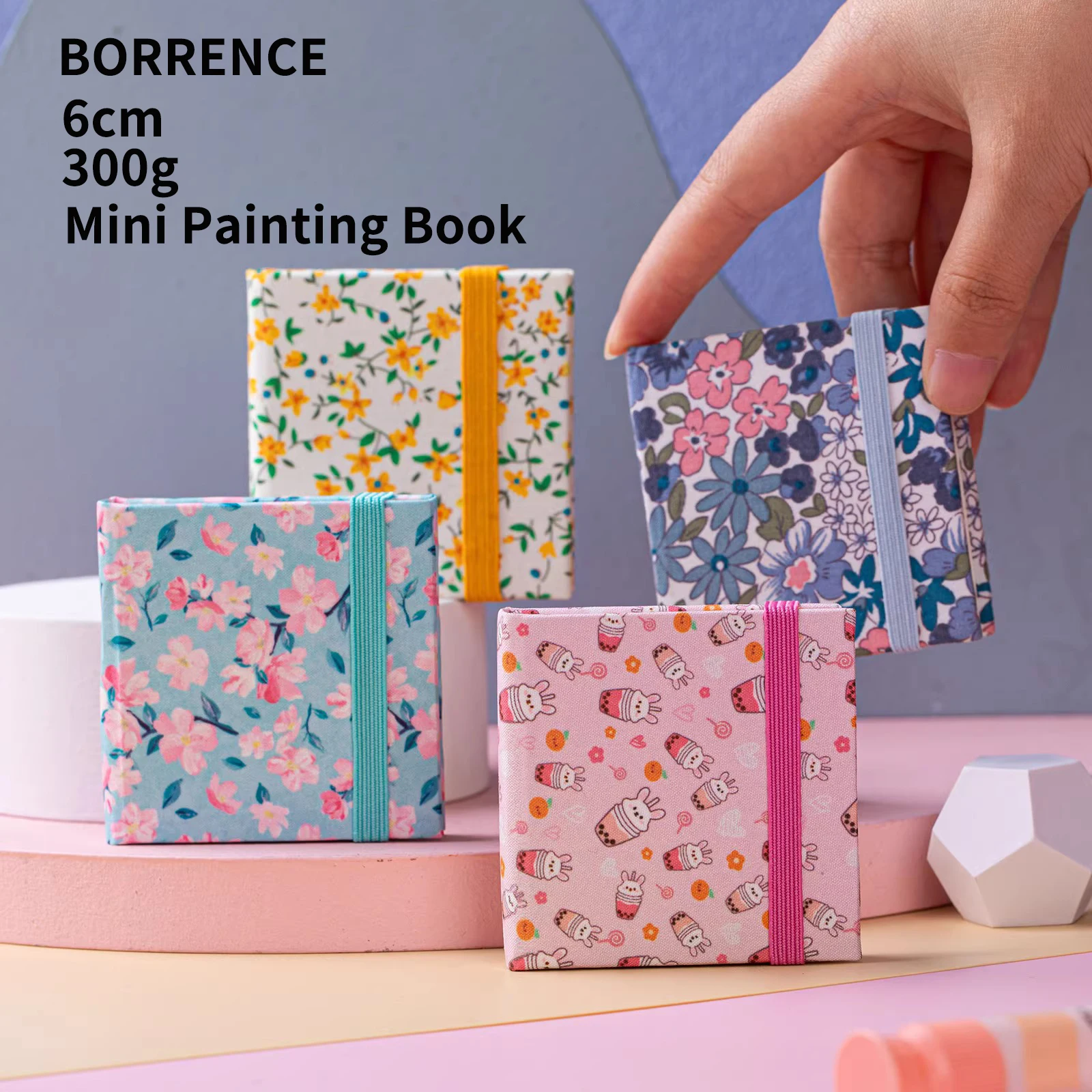 Borrence 6cm Mini Watercolor Painting Book 20Sheets 300g Thickened Drawing Notebook Portable Pocket Sketchbook Art Painting