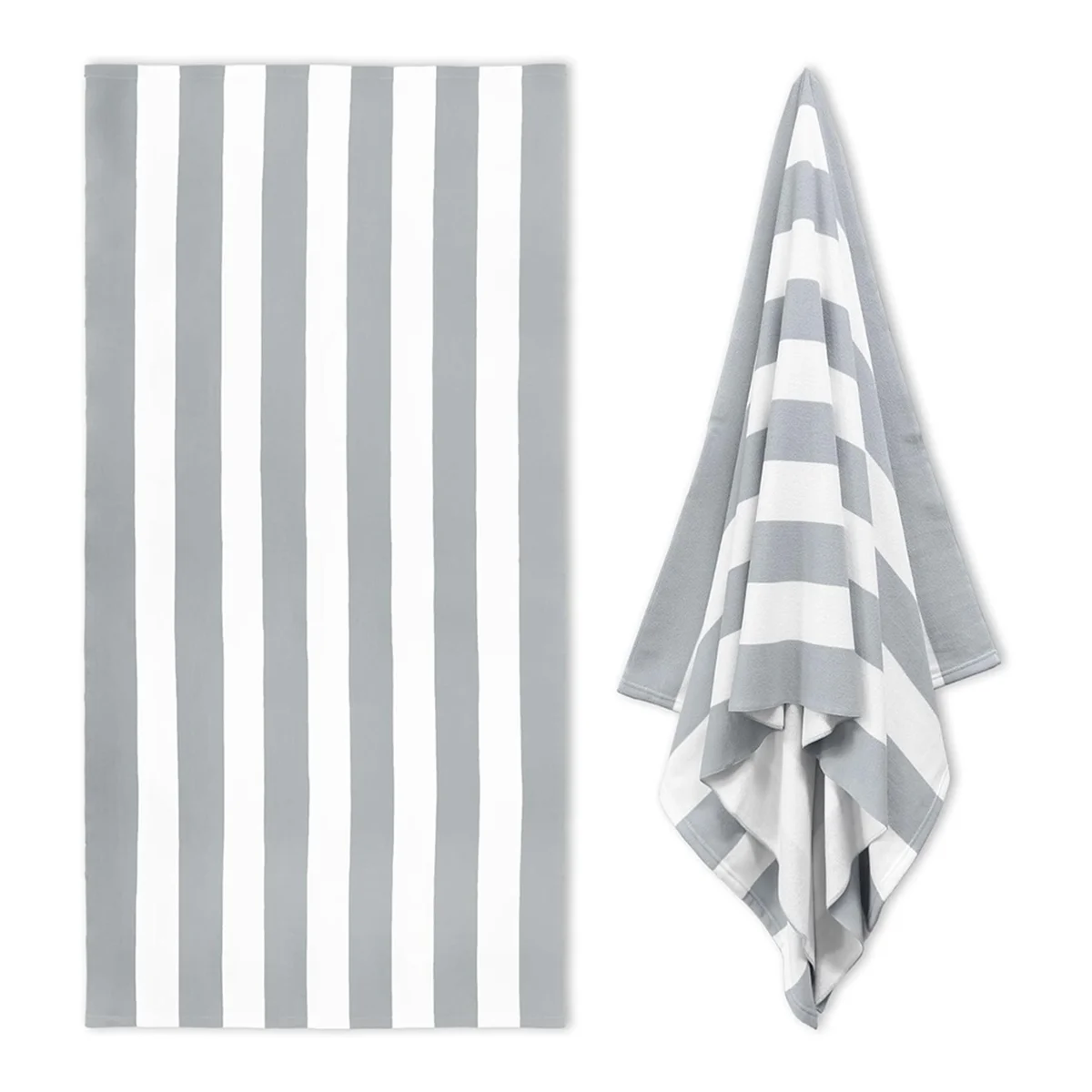 Large Oversized Beach Towel -Fluffy 35 X 70 Inch Plush Microfiber Pool Towel, Striped Quick Dry Swim Towel Grey