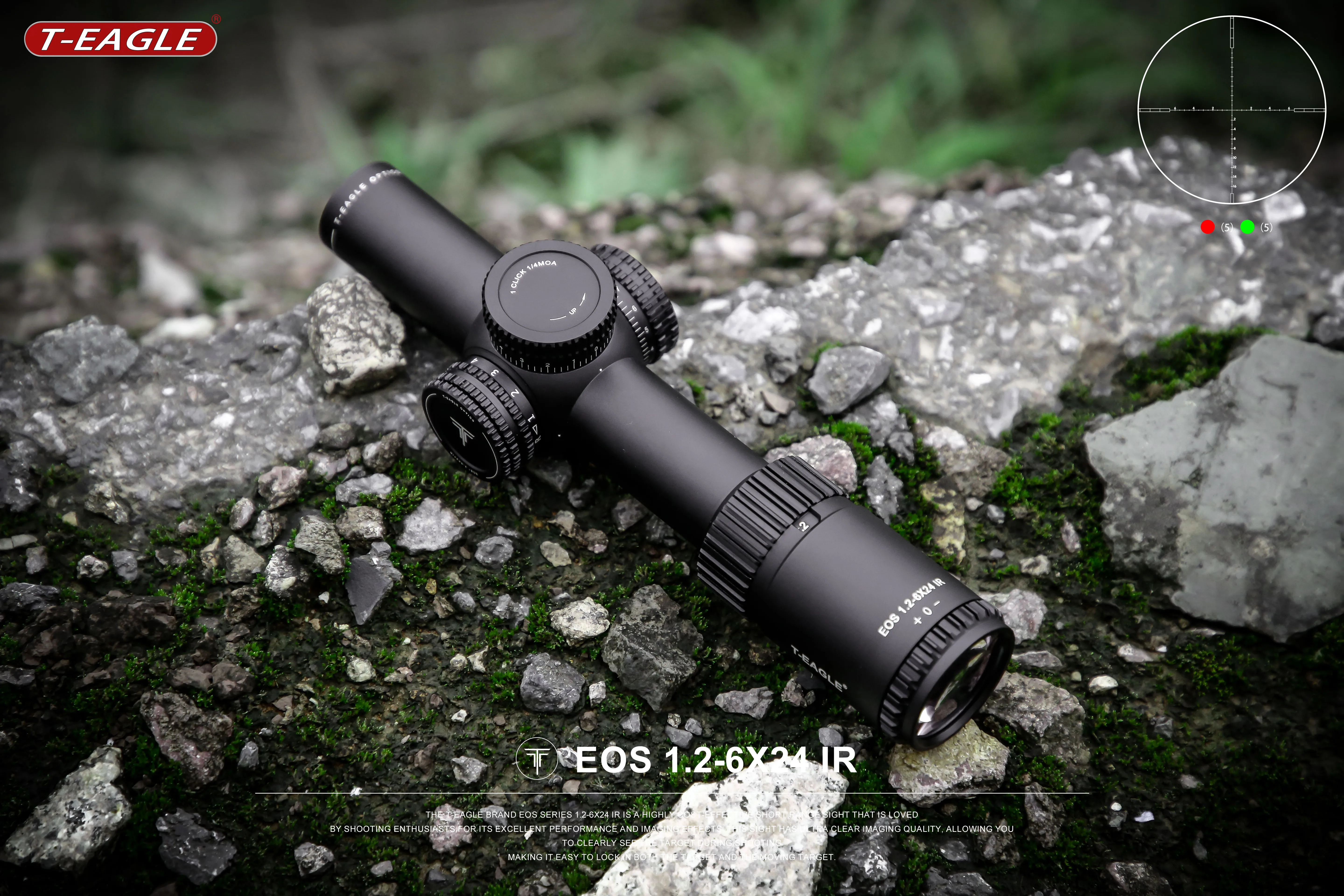 

Tactical T-EAGLE EO 1.2-6X24 IR Lock Turret 1/4MOA Red Green Illuminated Riflescope For Hunting Compact Waterproof Scope