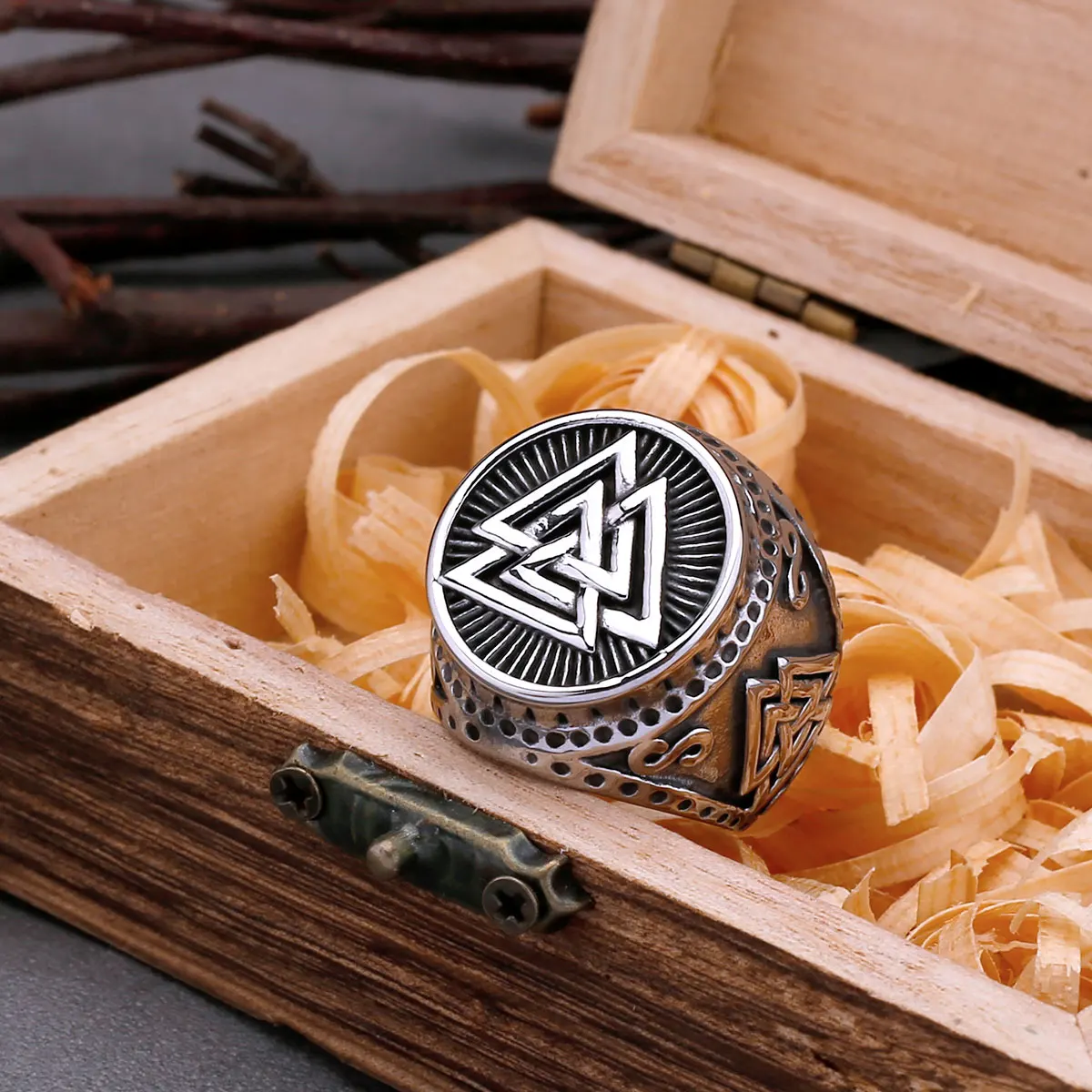 Nordic Viking High Quality Valknut Rune Stainless Steel Ring Fashion Mens Rings Punk Biker Teenager Accessories Jewelry Gift