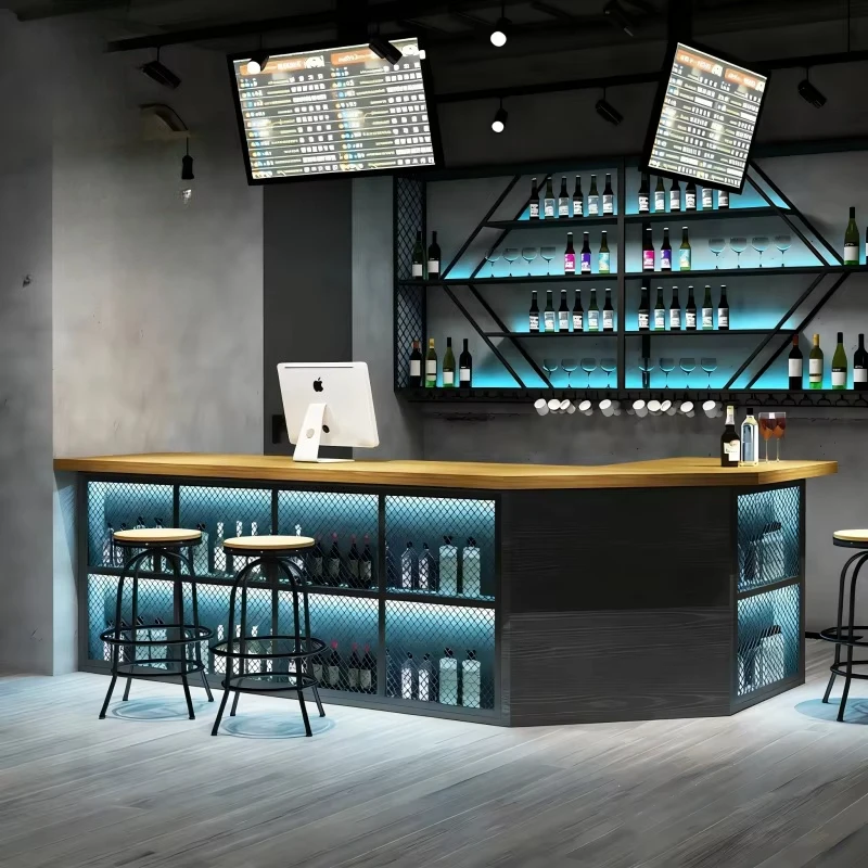 Custom Wooden Gold Bar Shapes Metal Wine Bar Restaurant Nightclub Bar Counter L-shape Counter Design