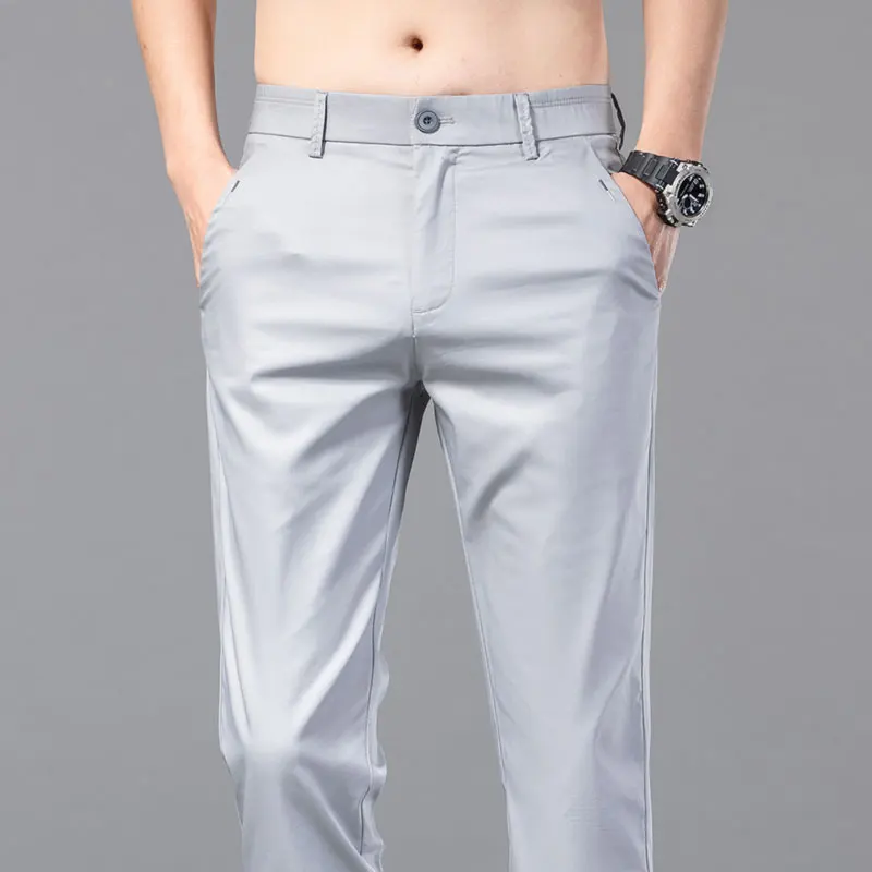 

2024 Summer Men's Bamboo Fiber Thin Casual Pants Classic Business Fashion Regular Fit Stretch Soft Trousers Male Brand Clothes