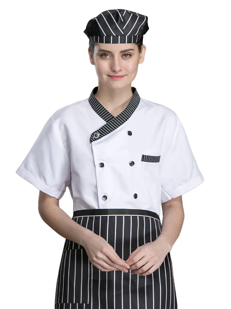 

Chef Uniform Shirt Short Sleeve Cook Jacket Unisex Restaurant Kitchen Waiter Top Hotel Working Clothes Bakery Waiter Workwear