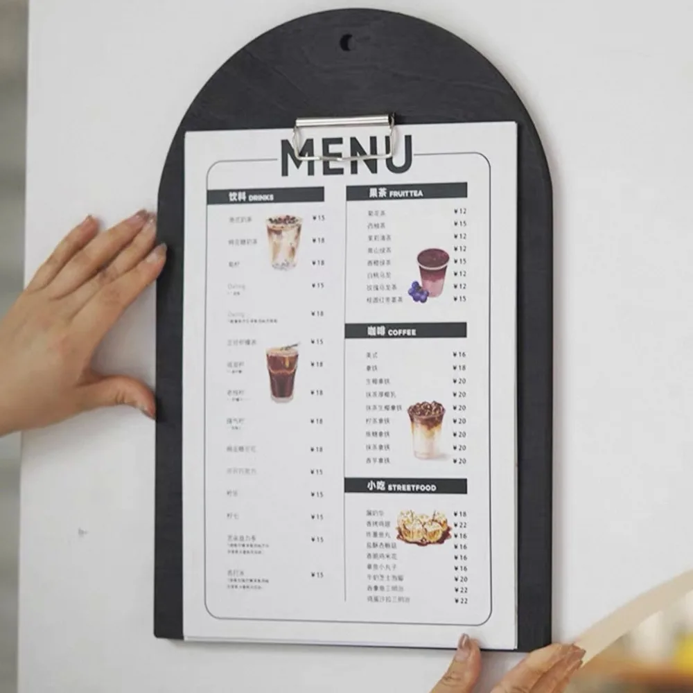 1PCS 325X250MM Black Wooden Menu Holder, Solid Wood Desktop Menu Display Board, Restaurant Cafe Wine Price List Folder