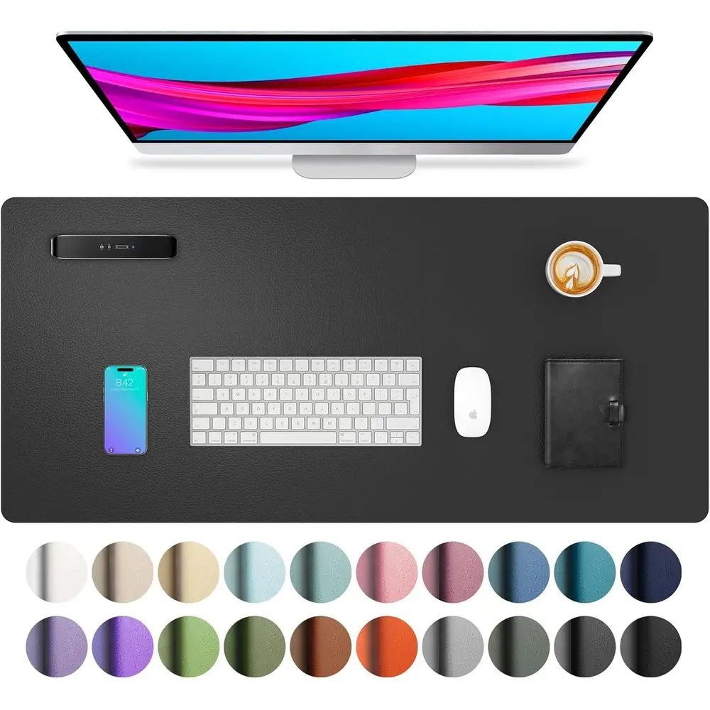 PU Leather Desk Pad, Non-Slip Desk Blotter, Waterproof Laptop Writing Mouse Pad for Office and Home, Black, 31.5 x 15.7