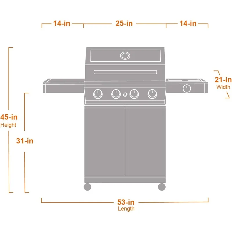 Monument Grills Larger 4-Burner Propane Gas Grills Stainless Steel Heavy-Duty Cabinet Style with Knob Controls Side Burner Mesa