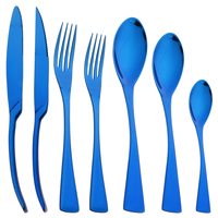 Blue 7Pcs Tableware Set Stainless Steel Cutlery Set Steak Knife Fork Teaspoon Dinnerware Set Home Western Kitchen Silverware Set