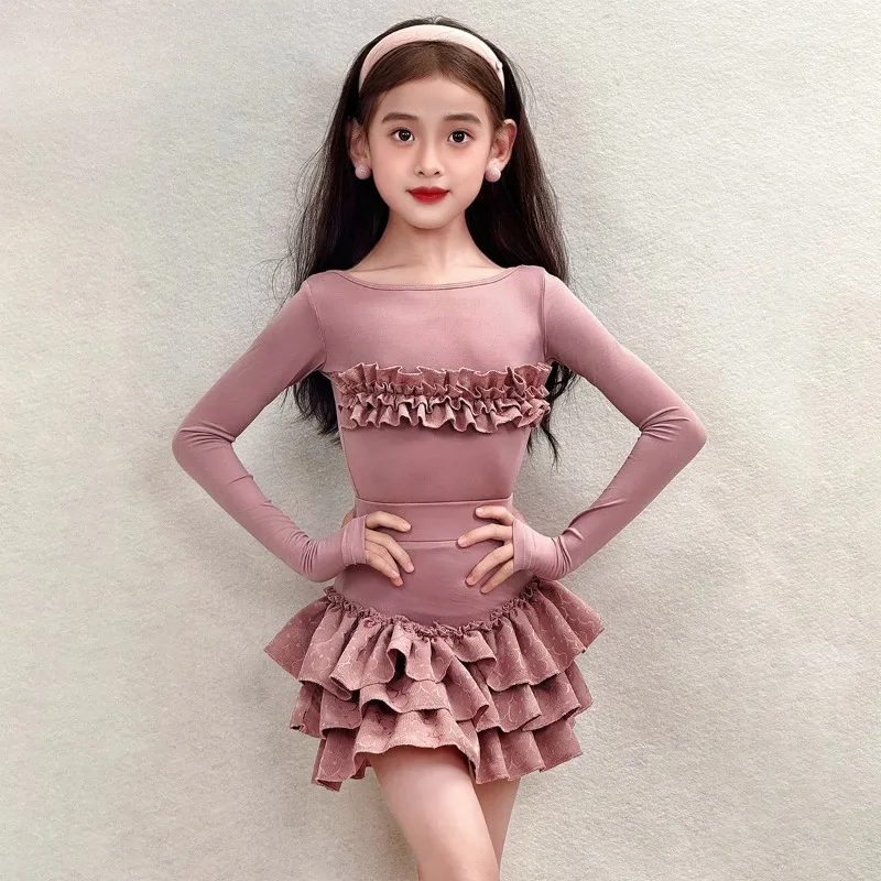 

Children's Latin Dance Outfit - Spring/Summer New Style - High-end Feeling Pink Top and Performance Outfit Set