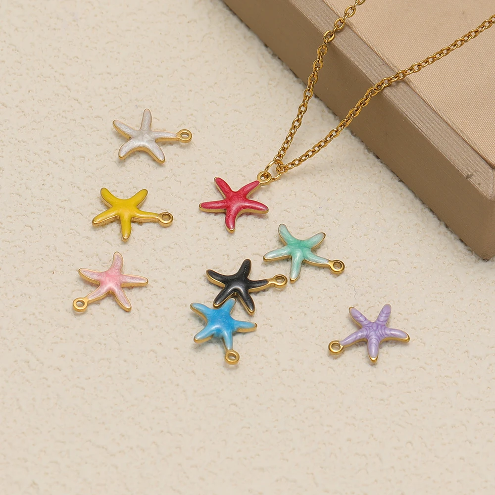 20 Stück Edelstahl-Emaille-Seestern-Anhänger für Mädchen-Armbänder, Dekoration für Kinder, niedliche Sommer-Halsketten-Charms, DIY-Schmuckzubehör – Detail 5