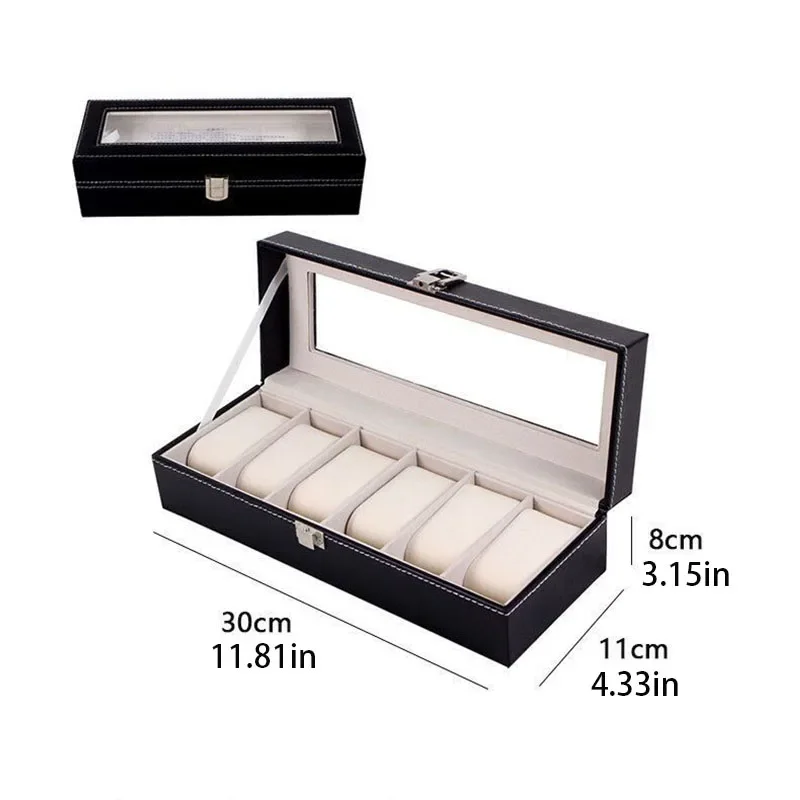 Uhrenbox aus PU-Leder – Vitrine mit transparentem Deckel und weichem Innenraum, Aufbewahrungsorganisator mit mehreren Schubladen für die Schmuckkollektion – Detail 10