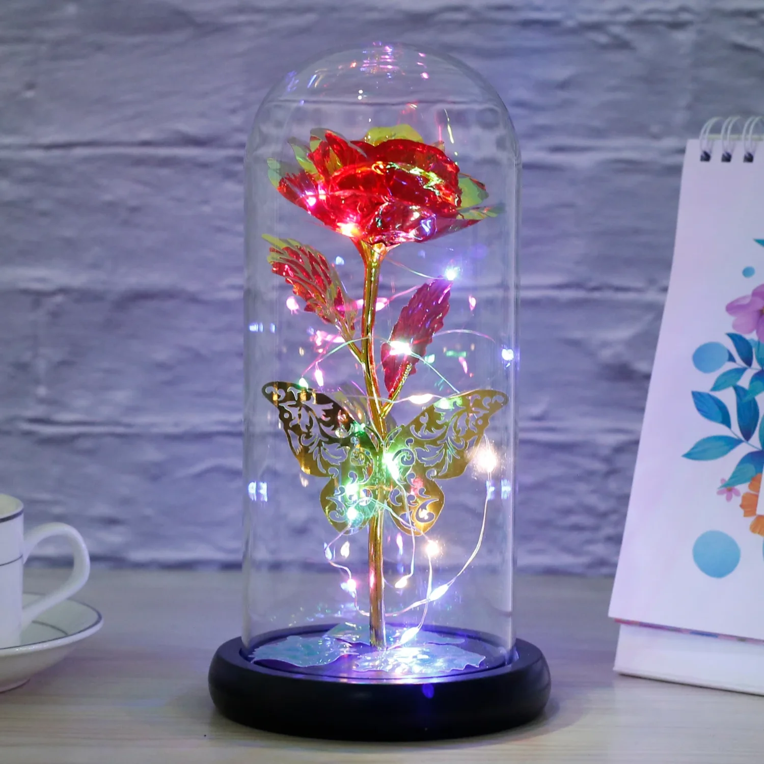 Rose Light Artificial  Rose Lamp with  and Colorful Rose Flower LED Light Artificial Flower Gift  Women Girls