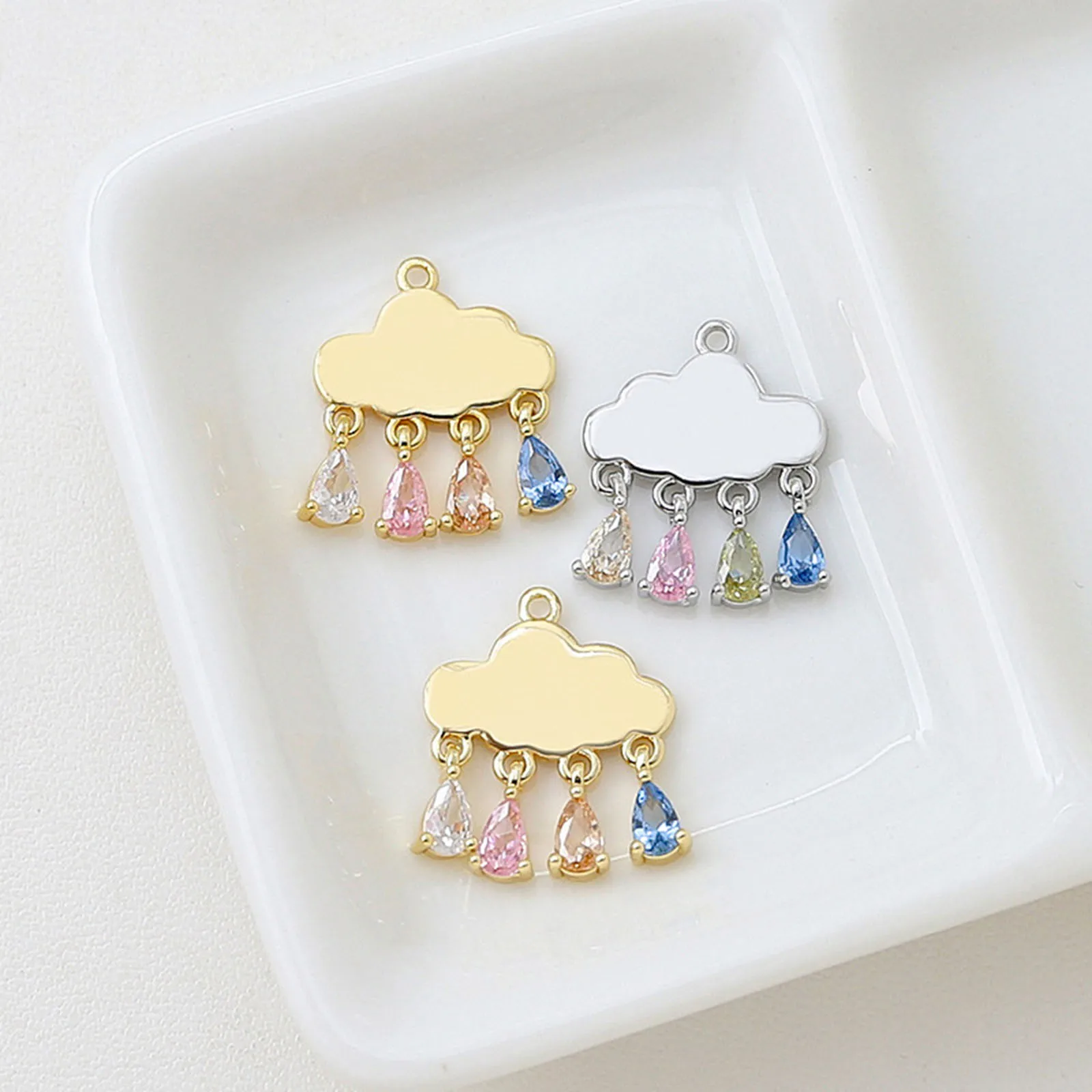 Cloud Drop Rhinestone Charms Pendants Copper Weather Collection Charms Multicolor Charms for DIY Jewelry 19mm x 16mm, 1 Piece