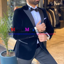 2 Pieces Men Suit Navy Blue Velour Single Breasted Casual Suits Customized Male Party Suits Coat+Pant Slim Wedding Suit For Men