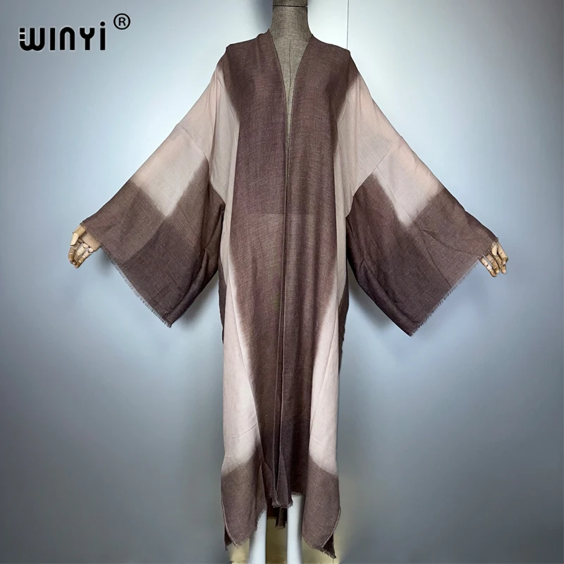 

WINYI boho kimono maxi cardigan beach wear covers elegant party dress abaya dubai luxury muslim woman fashion open front kaftan