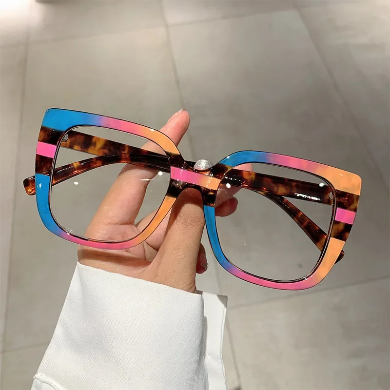 New Minimalist Anti Blue Light Glasses Leopard Print Frame Flat Glasses Square AC Anti Blue Light Computer Glasses