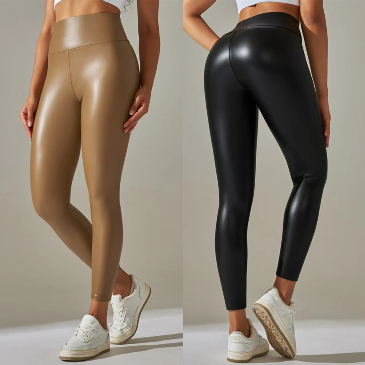 

High Waist Elastic PU Leather Tight Pants Women Yoga Leggings Long Sport Running Fitness Trousers 2025 Woman Streetwear