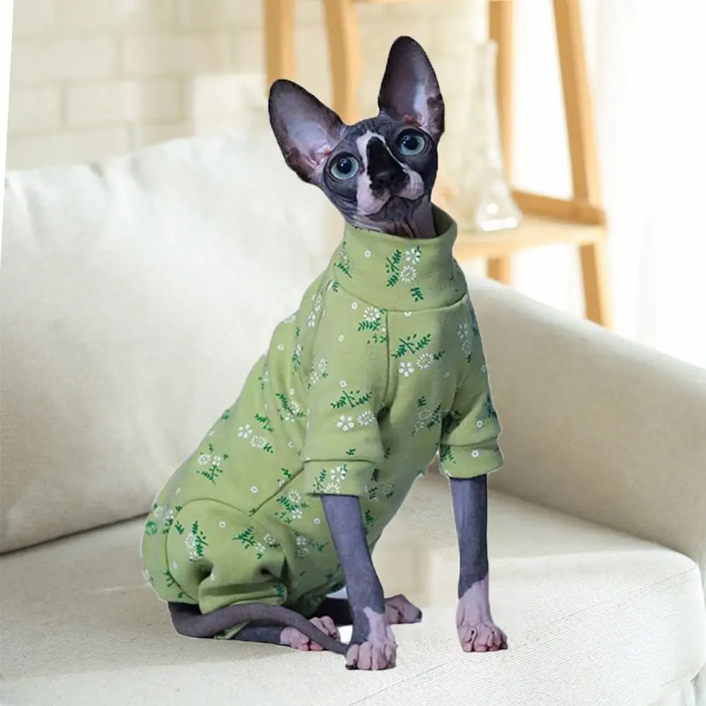 

Cat Costume Green Cats Floral Long Sleeves Warm Soft Hairless Cat Clothes Comfortable Cats Pullover Summer