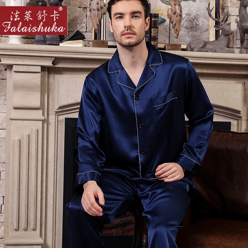 19 momme 100% silk pajamas sets men pure color noble natural mulberry silk Long sleeve pyjamas for male homewear T9036