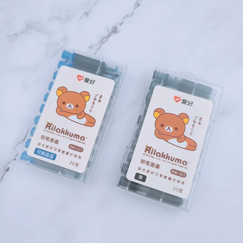 

20Pcs/Set AIHAO INK021 Rilakkuma Erasable Blue Fountain Pen Ink Cartridge Refills Bottle Box Black/Dark Blue School Supplies