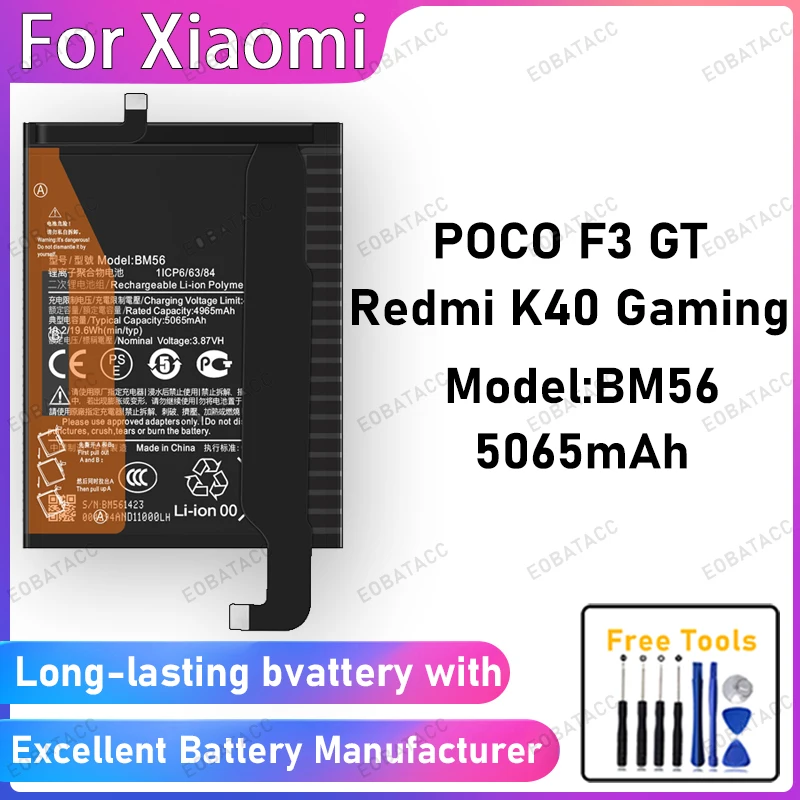 100% New 5065mAh BM56 Battery For XIAOMI POCO F3 GT/Redmi K40 Gaming Battery Replacement Bateria+Free Tools