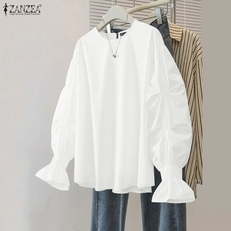 

2026 ZANZEA Spring Elegant Long Sleeve Blouse Stylish Women Tops Office Work Shirt Casual Solid Color Buttons Blusas Mujer Femme
