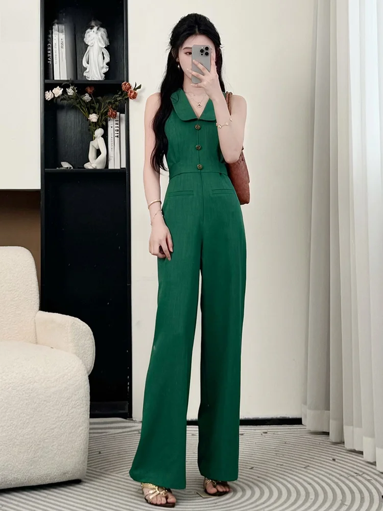 

Женский комбинезон La Chapelle, летний, 2025, с высокой талией, широкими штанинами, подходит для делового и повседневного стиля