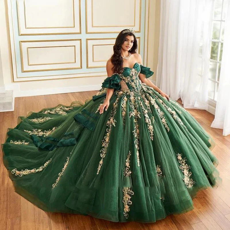 高級キンセアニェーラドレス オーガンザ 刺繍入り ボールガウン スイートハート ボートネック カスタマイズされたノースリーブ レースアップ ベスティドス デ フィエスタ