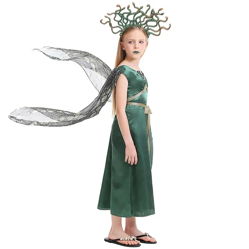 Children's Halloween Costume Girl Ancient Greek Mythology Cosplay Greek Goddess Roman Robe Fancy Party Dress With Headgear