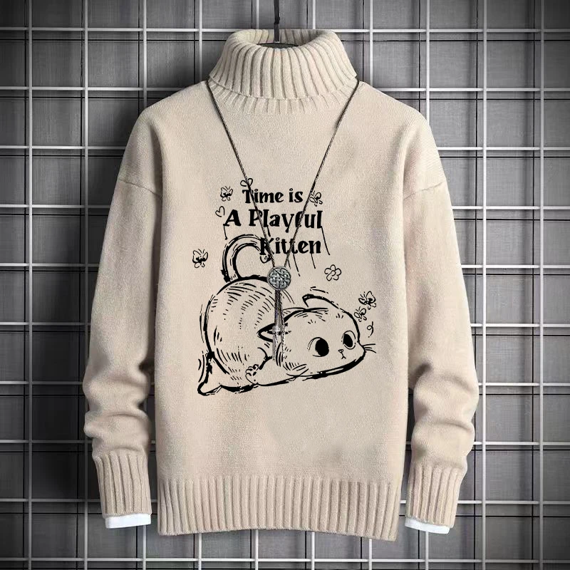 

Утепленный вязаный свитер с высоким воротником для мужчин, осенне-зимний, в корейском стиле, повседневный, модный, в стиле INS, парный, для влюбленных, базовая одежда