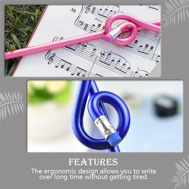 24Pcs Students Note Pencils Musical Note Pencils with Eraser Colorful Music Pencils Wooden Treble Clef Bent Pencil