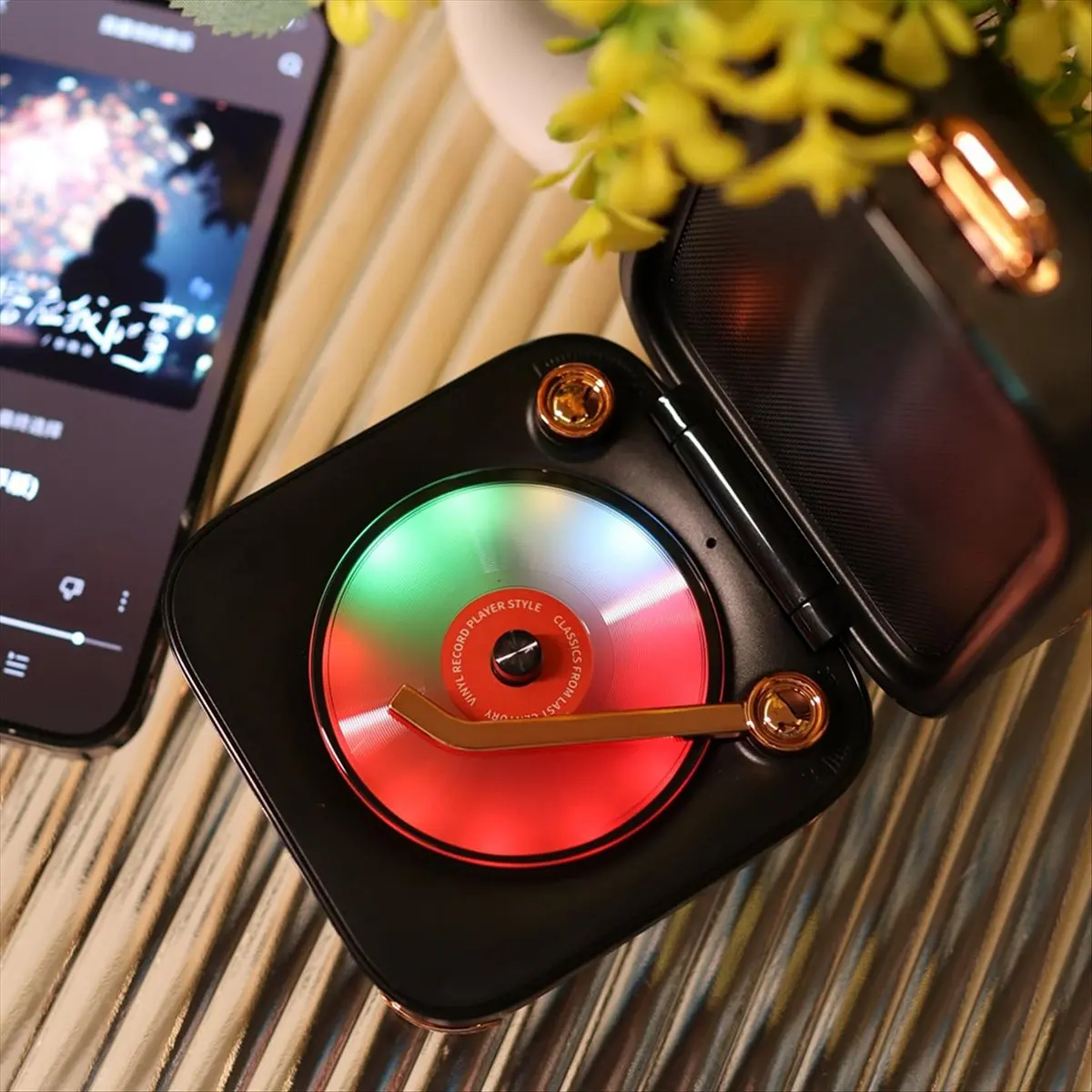 مكبر صوت ثابت عتيق مع أضواء ملونة، مشغل موسيقى مع 3 أوضاع، مكبر صوت بلوتوث لغرفة الأطفال، لهواتف أجهزة الكمبيوتر